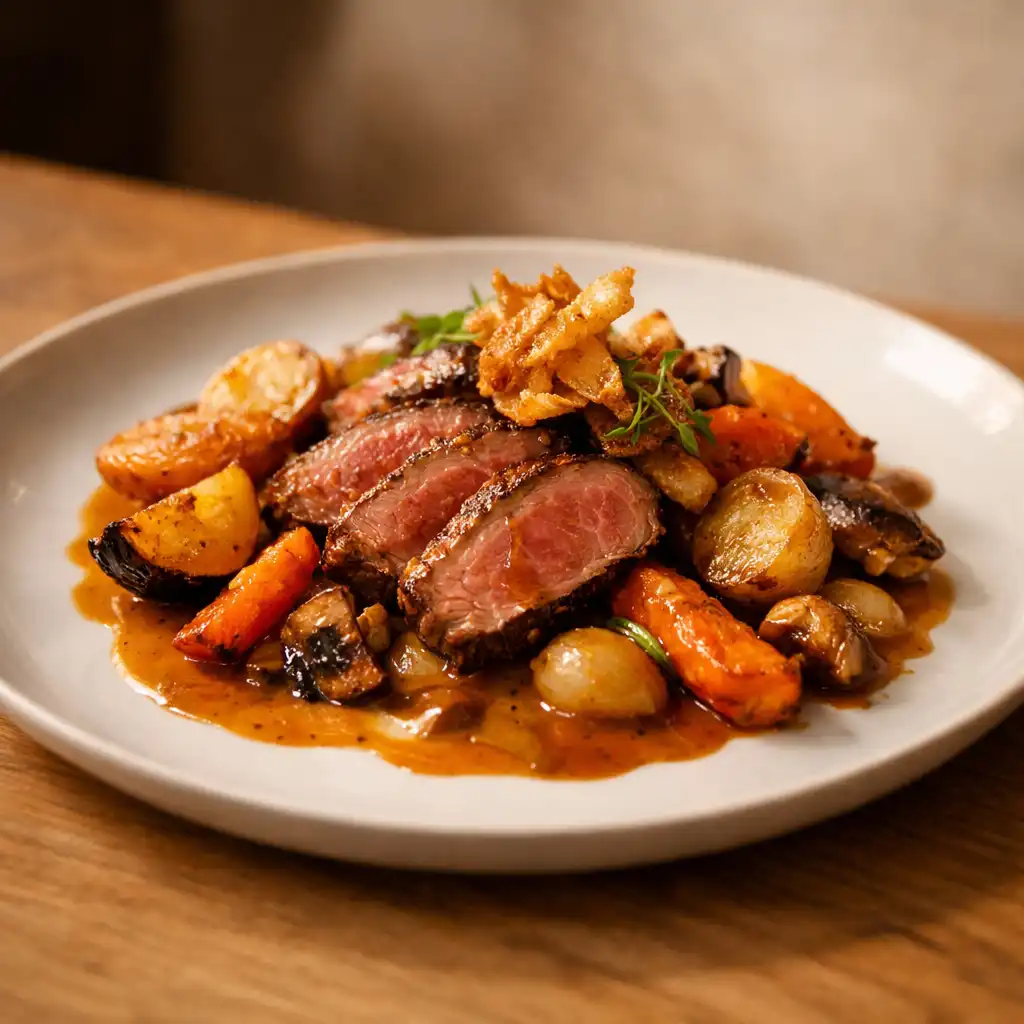 Assiette signature du Bistro Luciole dressée avec précision