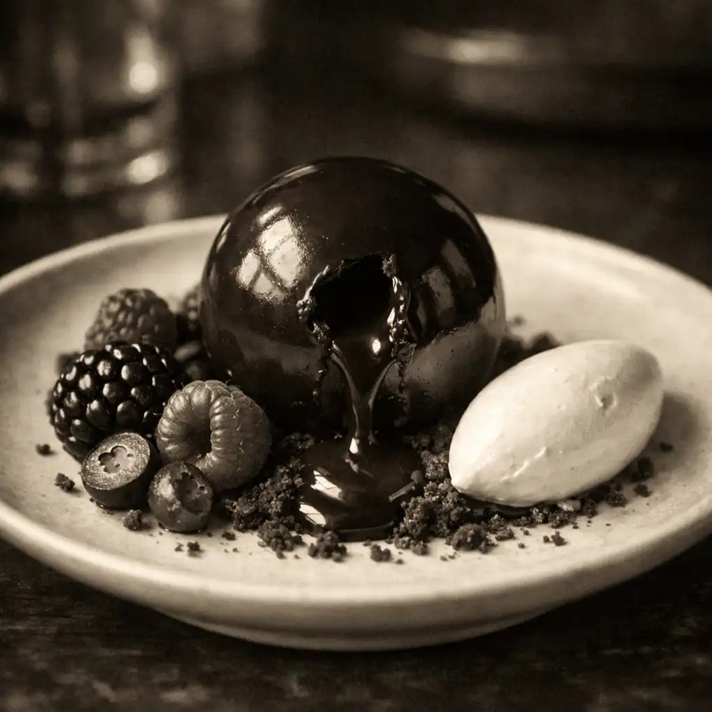 Dessert élégant au chocolat noir et fruits rouges
